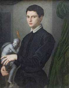拿着小雕象的一个人的画象 作者 Agnolo Bronzino
